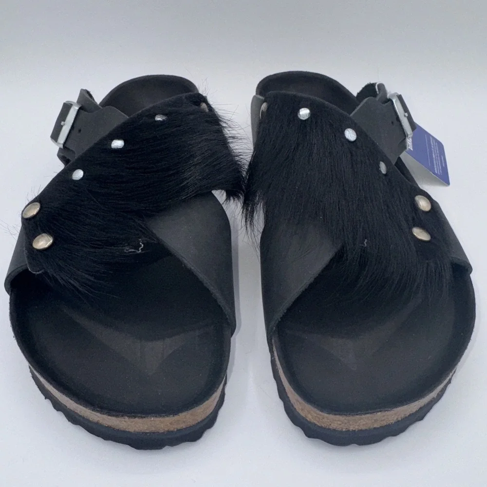 Birkenstock Guam Fur Sandals‎ Men's Size 10 EU 43 Black Leather